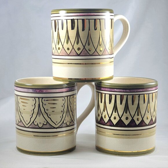 Starbucks Sberna Deruta Italy Coffee Mug 3pc Set Rare Gold Trim Italian Tea Cups - Picture 1 of 10